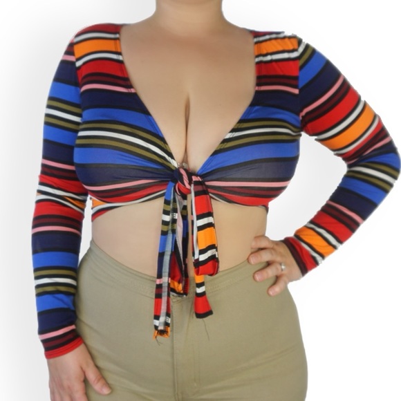 shopbaddangel.com Tops - The Color Block Wrap Top Bow Tie Crop Top Sexy